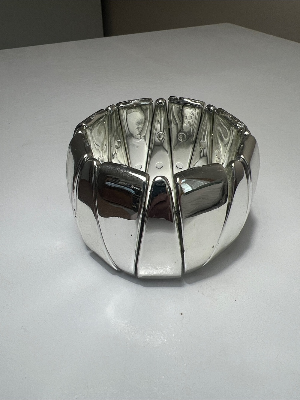 Chunky Ribbed Silver Stretch Bracelet - Vintage Estate